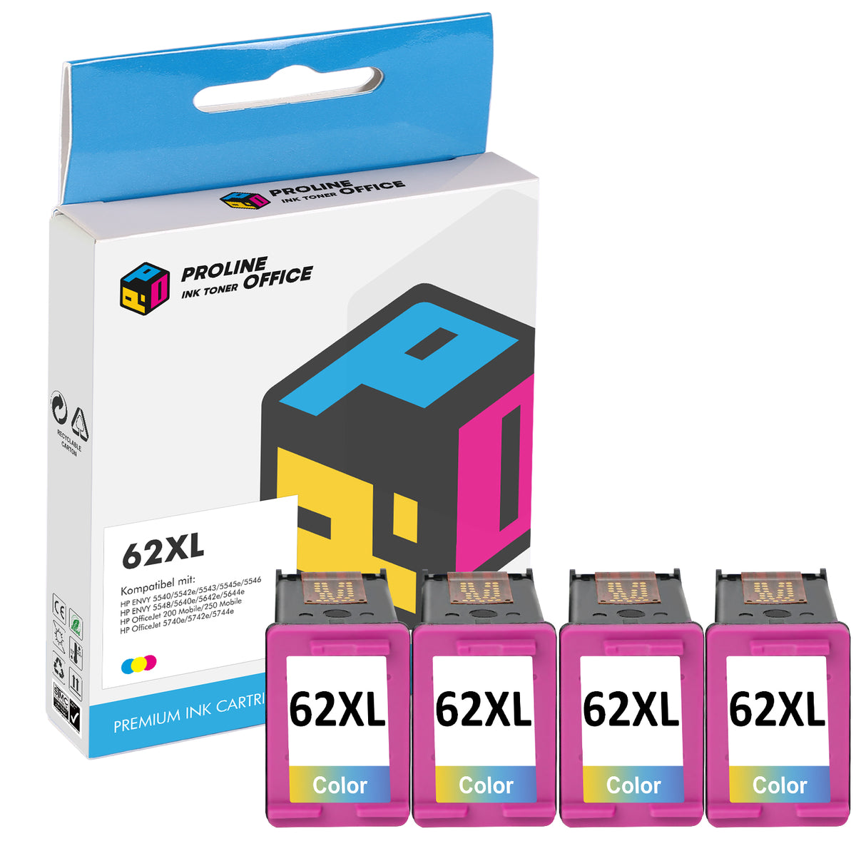 Kompatibel HP 62XL (C2P07A) Druckerpatrone Cyan Magenta Gelb