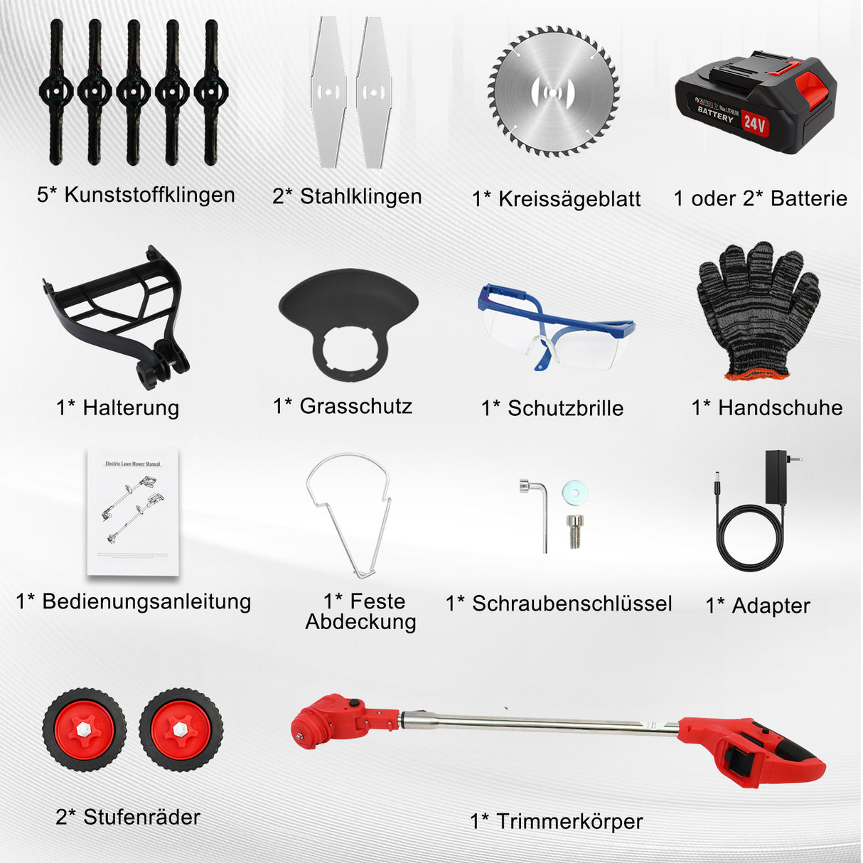 Akku Rasentrimmer 24V mit Akku als Rasenkantenschneider oder Freischneider