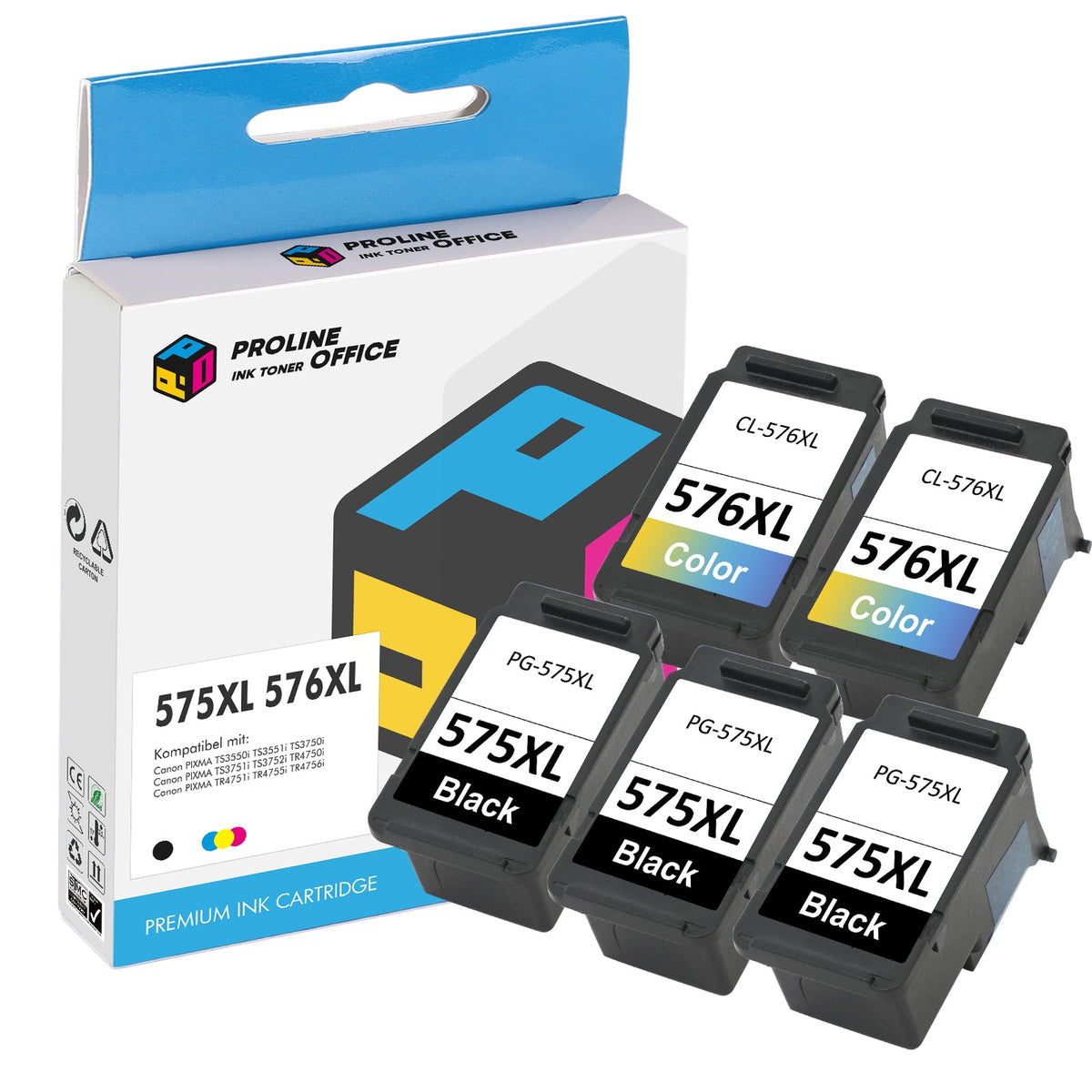 Kompatibel Canon PIXMA TS3751i Druckerpatronen Set - Canon PG-575XL+CL-576XL Druckerpatronen